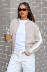 Stripe Me Down Knit Jacket Oat/White