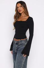 Queen Of Hearts Long Sleeve Top Black