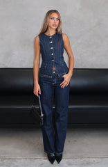 Zara Mid Rise Straight Leg Jeans Dark Navy