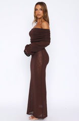 Made It Out Long Sleeve Boucle Maxi Dress Chocolate