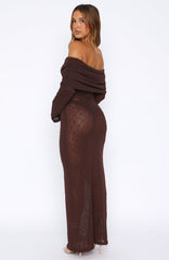 Made It Out Long Sleeve Boucle Maxi Dress Chocolate