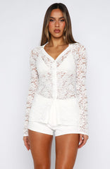 She's A Dime Long Sleeve Lace Top White