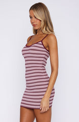 I've Been Thinking Knit Mini Dress Burgundy Stripe