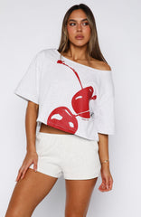 Just In Time Off Shoulder Cropped Tee Grey Marle