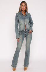 Blake Low Rise Studded Flare Jeans Brown Blue