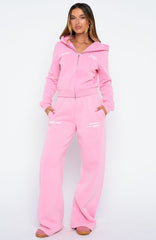 Down For Whatever Wide Leg Sweatpants Pink Wash