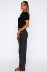 Zara Mid Rise Straight Leg Jeans Black Acid