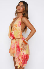 Time Of My Life Halter Mini Dress Tangerine Bloom