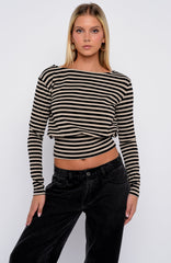 Catch My Heart Long Sleeve Top Toffee/Black Stripe
