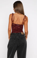 Pretty Savage Lace Bodysuit Wine