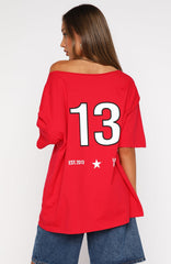 Latest Passion Off Shoulder Oversized Tee Red