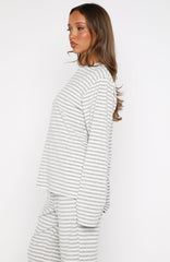 Slow Life Long Sleeve Pyjama Top Grey/White Stripe
