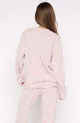 Slow Life Long Sleeve Pyjama Top Pink/White Stripe