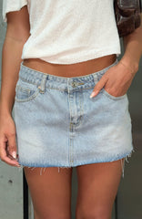 Broken Trust Denim Mini Skirt Light Blue