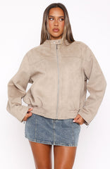 Watchin' Out Faux Suede Bomber Jacket Sand