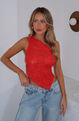 It's A Love Story Lace Top Red