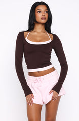 Know Everything Long Sleeve Double Layer Top Chocolate/Pink