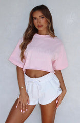 Let's Get Started Oversized Cropped Tee Pink