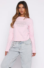 Let's Get Going Relaxed Long Sleeve Baby Tee Pink