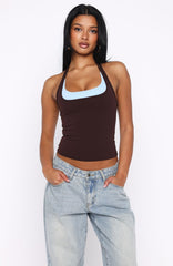 No Proof Double Layer Halter Top Chocolate/Blue