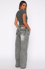 Maeve Low Rise Wide Leg Jeans Grey Acid
