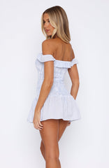 Winners Circle Off Shoulder Mini Dress Blue Stripe