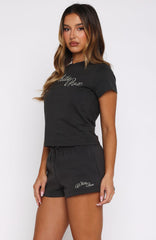 Lucky Thirteen Elsa Relaxed Baby Tee Charcoal