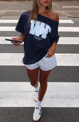Your Favourite View Off Shoulder Oversized Tee Navy