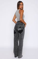 Alana High Waisted Straight Leg Jeans Grey Acid