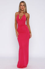 Waste A Moment Halter Maxi Dress Hot Pink