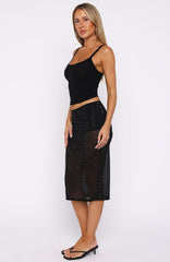 Obsidian Love Embellished Midi Skirt Black