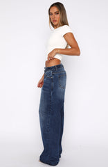 Maeve Low Rise Wide Leg Jeans Washed Dark Blue