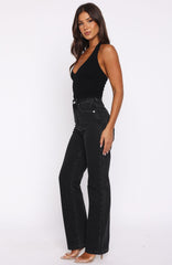 Alyssa High Rise Straight Leg Jeans Black Acid