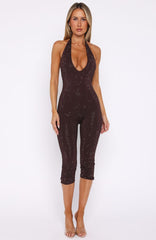 Retrograde Romance Embellished Jumpsuit Chocolate