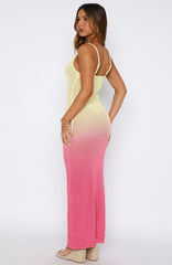 Sunshine Soul Crochet Maxi Dress Lemon/Pink Ombre