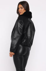 No Competition Pu Bomber Jacket Black