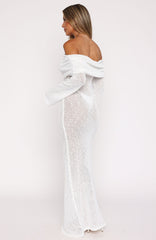 Made It Out Long Sleeve Boucle Maxi Dress White