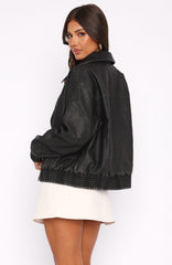 Make Things Right PU Bomber Jacket Washed Black