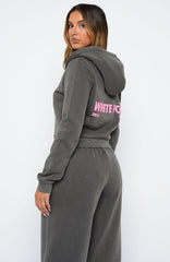 Down For Whatever Slim Zip Front Hoodie Charcoal Wash