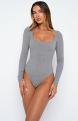 Easy Weekend Ribbed Long Sleeve Bodysuit Grey