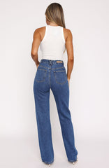Long Way To Go High Rise Straight Leg Jeans Cobalt Blue Wash