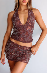 Capri Cove Beaded Mini Skirt Chocolate