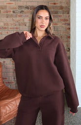 Chill Moves Oversized Henley Sweater Chocolate