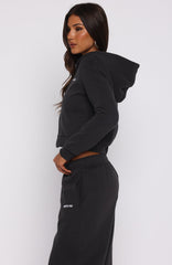 Comfy And Cute Slim Zip Front Hoodie Charcoal