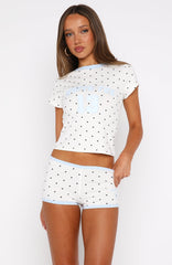 Find A Way Booty Shorts White Polka Dot