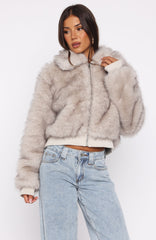 Glacial Chic Fur Bomber Jacket Smokey Taupe