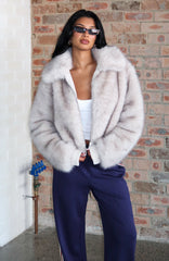 Glacial Chic Fur Bomber Jacket Smokey Taupe