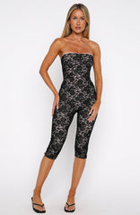 Holding My Soul Strapless Lace Jumpsuit Black