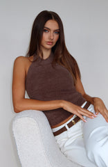 Hot Stuff Halter Knit Top Mocha