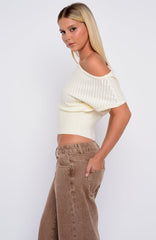 In A Spiral Off Shoulder Knit Top Cream
